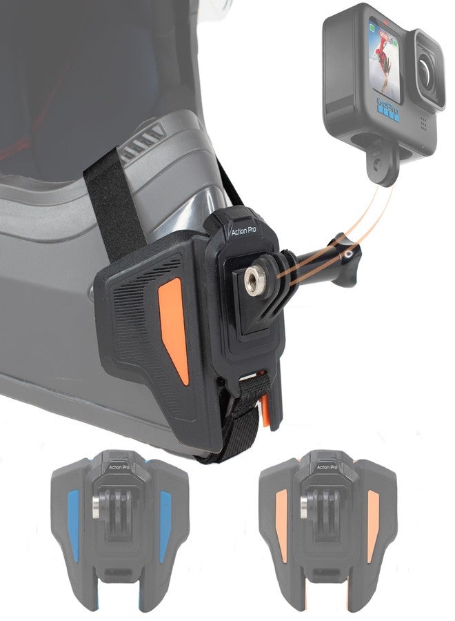 Action Pro Upgraded Motorcycle Helmet Strap Front Chin Mount Compatible with All Smartphones and GoPro 13 12 11 10 9 8 7 5 4 | SJCAM | DJI Osmo | Insta360 X4 X3 X2 & Other Action Cameras (Orange) - Image 1