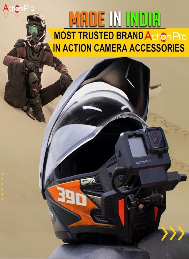 Action Pro Upgraded Motorcycle Helmet Strap Front Chin Mount Compatible with All Smartphones and GoPro 13 12 11 10 9 8 7 5 4 | SJCAM | DJI Osmo | Insta360 X4 X3 X2 & Other Action Cameras (Orange) - Image 2