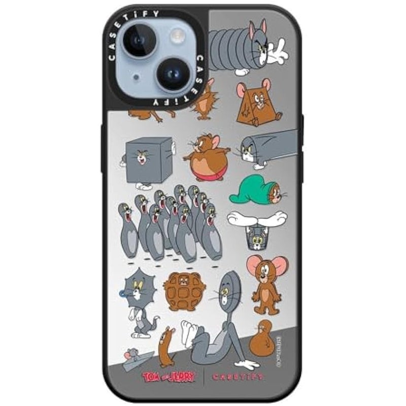 Casetify Mirror Case for iPhone 14 【Tom and Jerry Colab/Reflective / 4.9ft Drop Protection/Compatible with Magsafe】 - Pattern Sticker - Silver on Black - Image 3