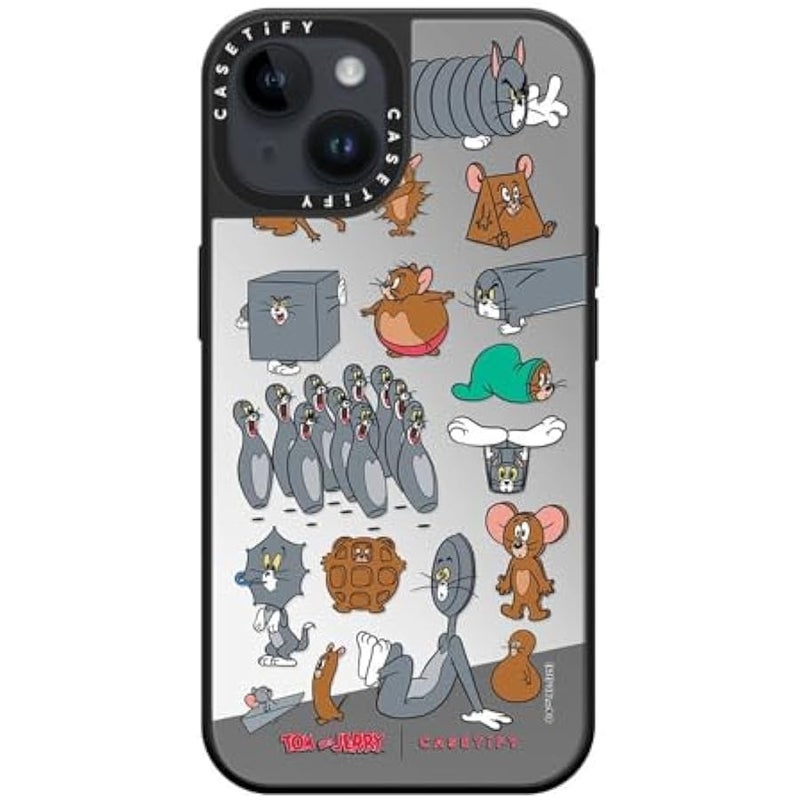 Casetify Mirror Case for iPhone 14 【Tom and Jerry Colab/Reflective / 4.9ft Drop Protection/Compatible with Magsafe】 - Pattern Sticker - Silver on Black - Image 4