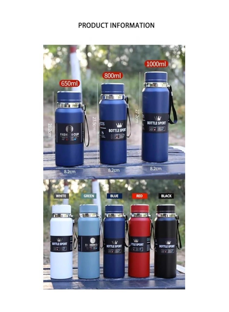 Spaceshoop Stainless Steel Water Bottle With Carrying Rope Color Insulated Water Cup For Travel Going Out Sports Fitness 1000ml - Image 2