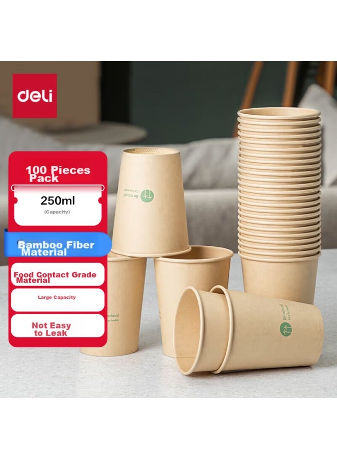 Deli 250ml Disposable Paper Cups, Natural Bamboo Fiber Cups/water Cups, Thickened Insulated, 100 Count - Image 1