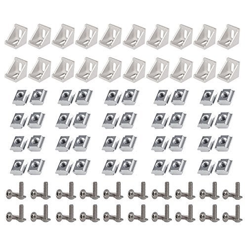 PZRT 2020 Series Aluminum Profile Connector Set, 20pcs Corner Bracket,40pcs T-Slot Nuts, 40pcs M5x8 mm Hex Socket Cap Screw Bolt for 6mm Slot Aluminum Profile Accessories - Image 1