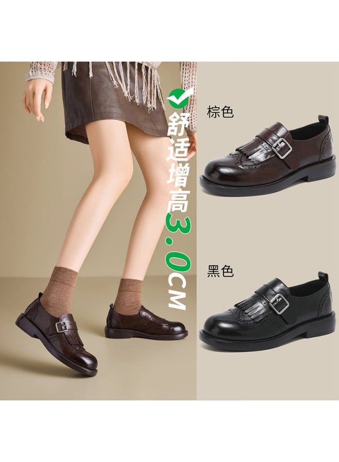 St&Sat Saturday Thick Sole Fringe Chunky Heel Carved Leather Shoes 26 Spring Fashion Versatile Comfortable Commuting Casual Women's Shoes - Image 2