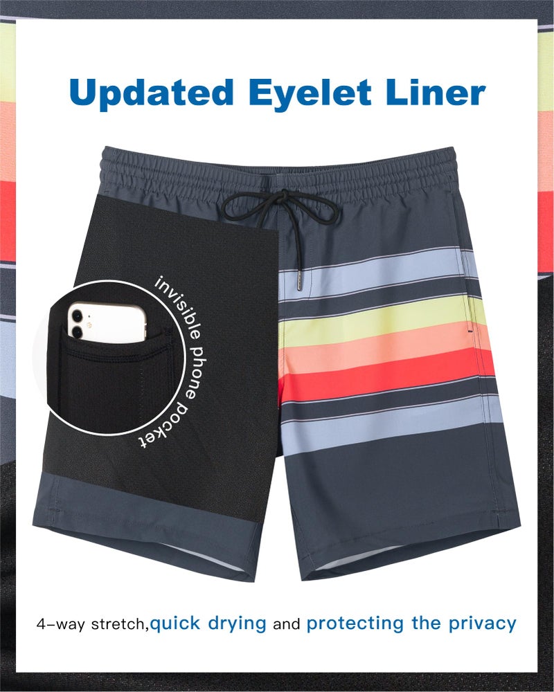 SURF CUZ Mens Swim Trunks with Compression Liner Quick Dry Swim Shorts 7" Swimming Trunks Stretch Bathing Suit Zipper Pockets,Sunset Stripes,M - Image 3