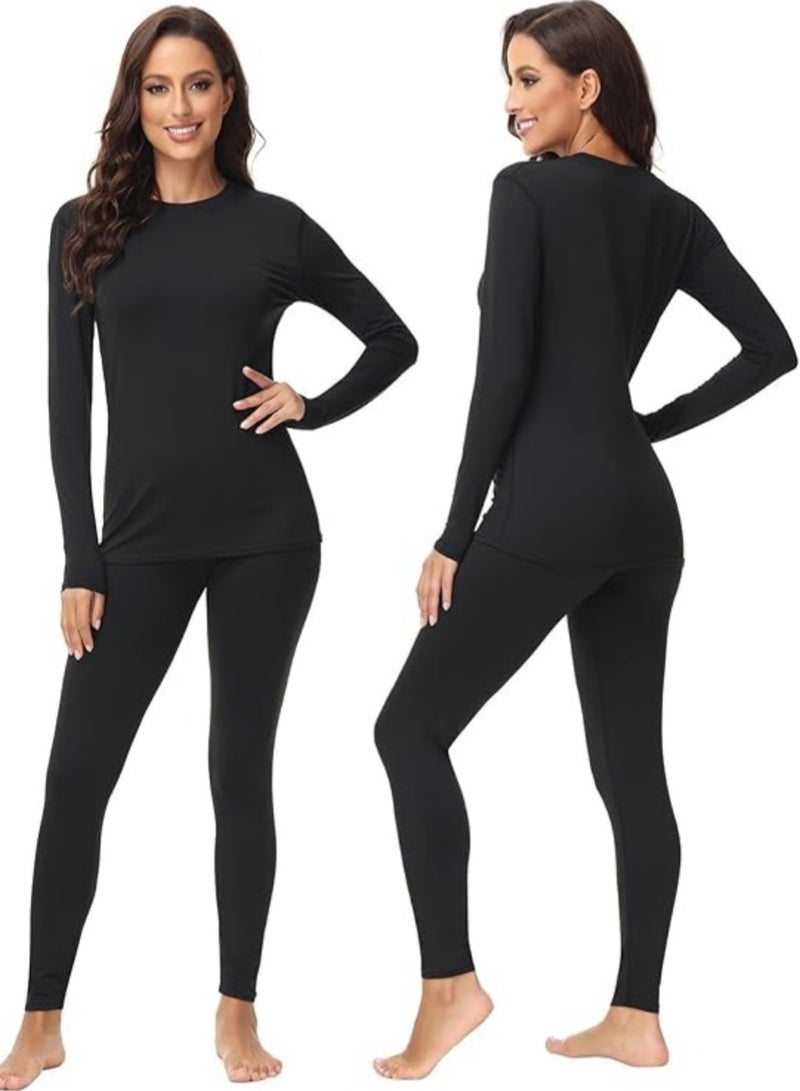 Jorunb 2 Set Thermal Underwear Women Heated Ultra-Soft Long Johns Set Round Neck Thermal Leggings Long Sleeve Sets Pajamas Sets Base Layer with Fleece Lined Winter Warm Top & Bottom for hiking biking Skiing - Image 1