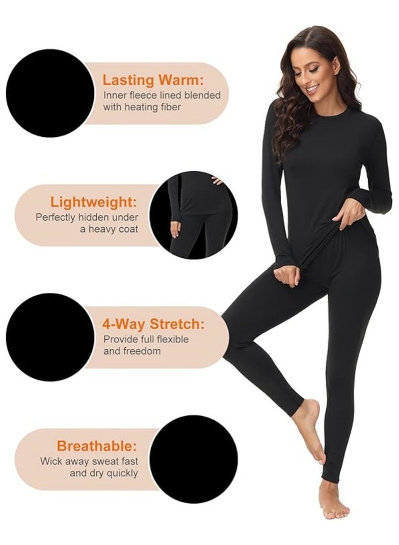 Jorunb 2 Set Thermal Underwear Women Heated Ultra-Soft Long Johns Set Round Neck Thermal Leggings Long Sleeve Sets Pajamas Sets Base Layer with Fleece Lined Winter Warm Top & Bottom for hiking biking Skiing - Image 3