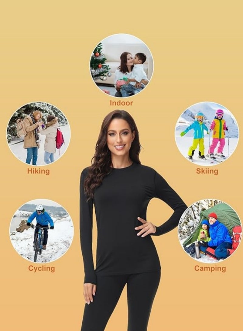 Jorunb 2 Set Thermal Underwear Women Heated Ultra-Soft Long Johns Set Round Neck Thermal Leggings Long Sleeve Sets Pajamas Sets Base Layer with Fleece Lined Winter Warm Top & Bottom for hiking biking Skiing - Image 5