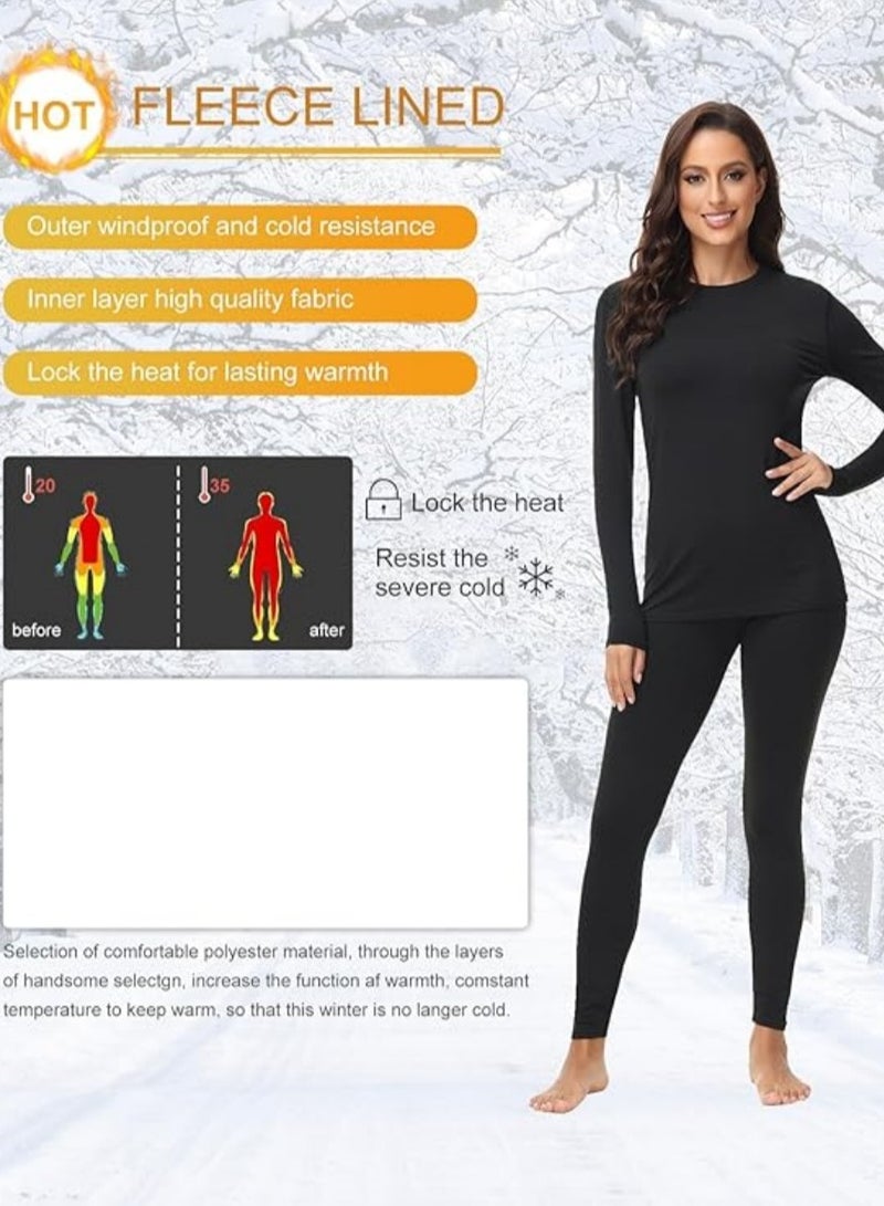 Jorunb 2 Set Thermal Underwear Women Heated Ultra-Soft Long Johns Set Round Neck Thermal Leggings Long Sleeve Sets Pajamas Sets Base Layer with Fleece Lined Winter Warm Top & Bottom for hiking biking Skiing - Image 4