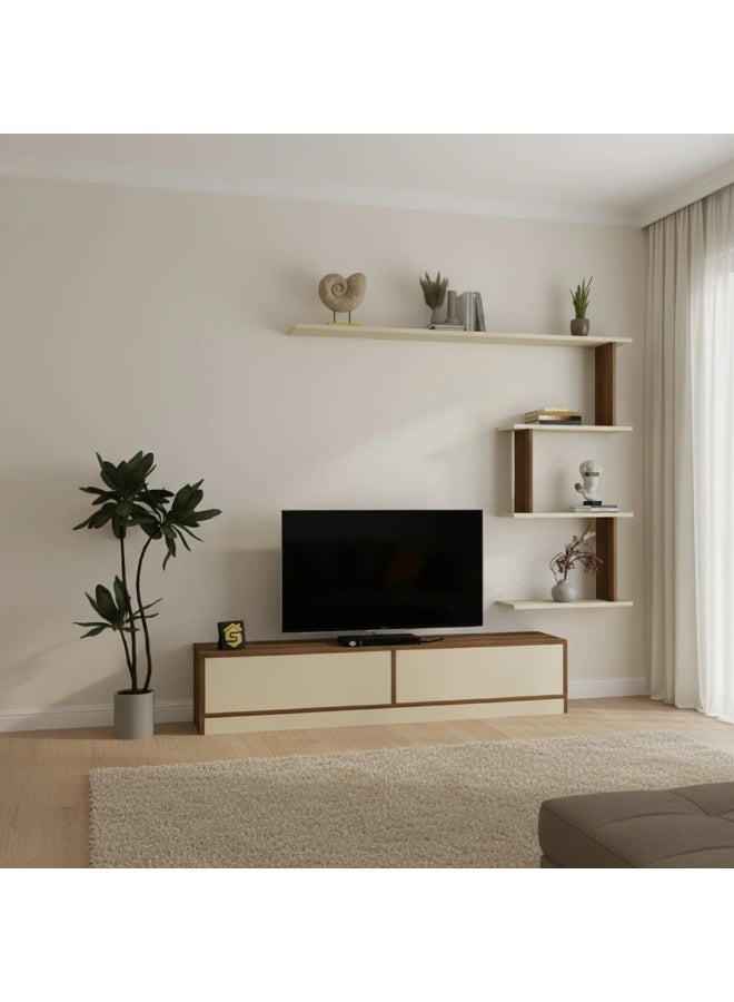 Stylish Home Small brown and beige TV table - ahenk - Image 2