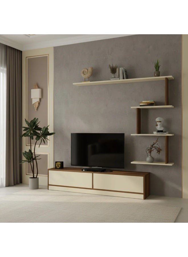 Stylish Home Small brown and beige TV table - ahenk - Image 3