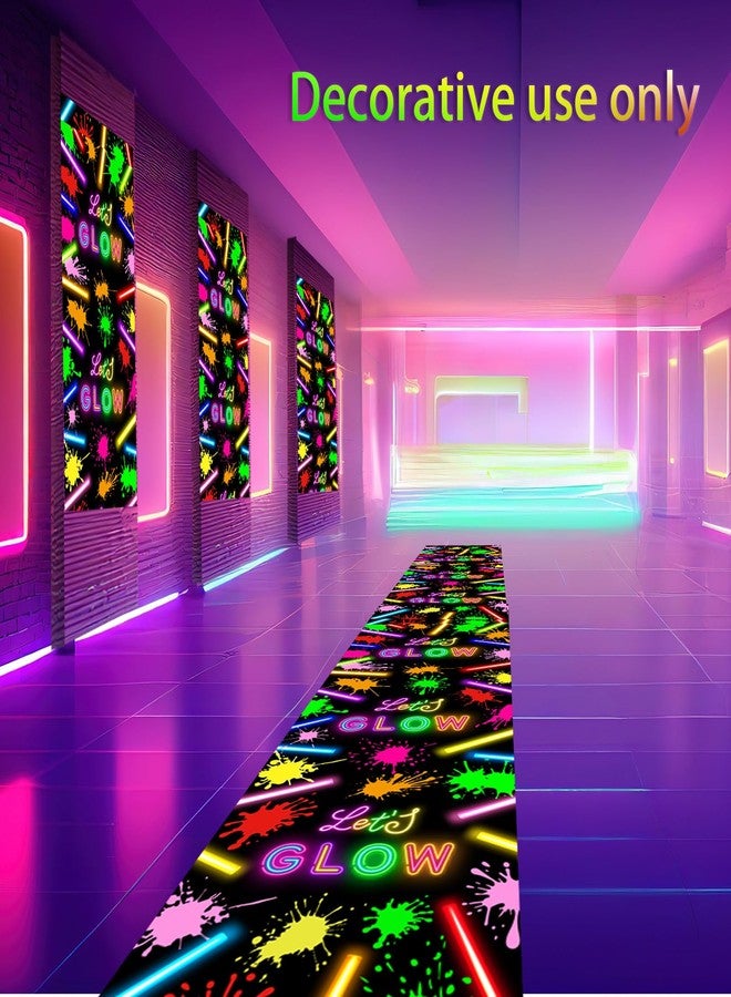 Haull 118 x 39 Inch Neon Light up Dance Floor Glow in The Dark Runner UV Reactive Blacklight Floor Aisle Runner Decor Wall Props for 80s 90s Neon Birthday Party Decorations(Let's Glow) - Image 5