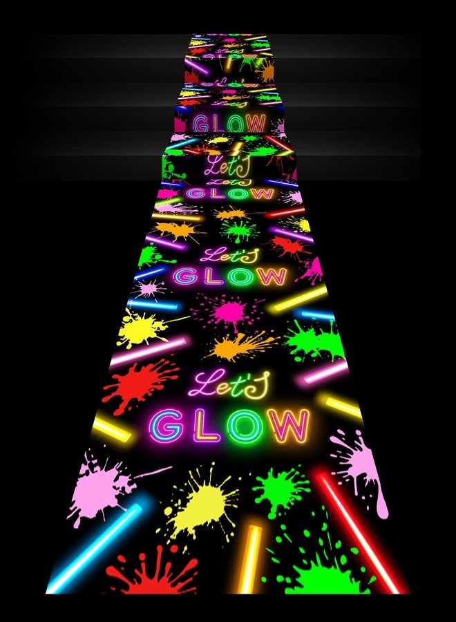 Haull 118 x 39 Inch Neon Light up Dance Floor Glow in The Dark Runner UV Reactive Blacklight Floor Aisle Runner Decor Wall Props for 80s 90s Neon Birthday Party Decorations(Let's Glow) - Image 1