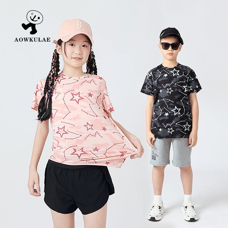 Summer Korean Version Of The New Children'S Sports Short Sleeve T-Shirt Boys Full Print Breathable Quick-Drying Jacket Girls Short Sleeve - Image 2