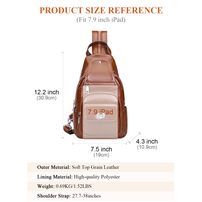 Over Earth Genuine Leather Sling Bag for Women Men Small Causal Crossbody Purse Chest Backpack(O212E Brown) - Image 5