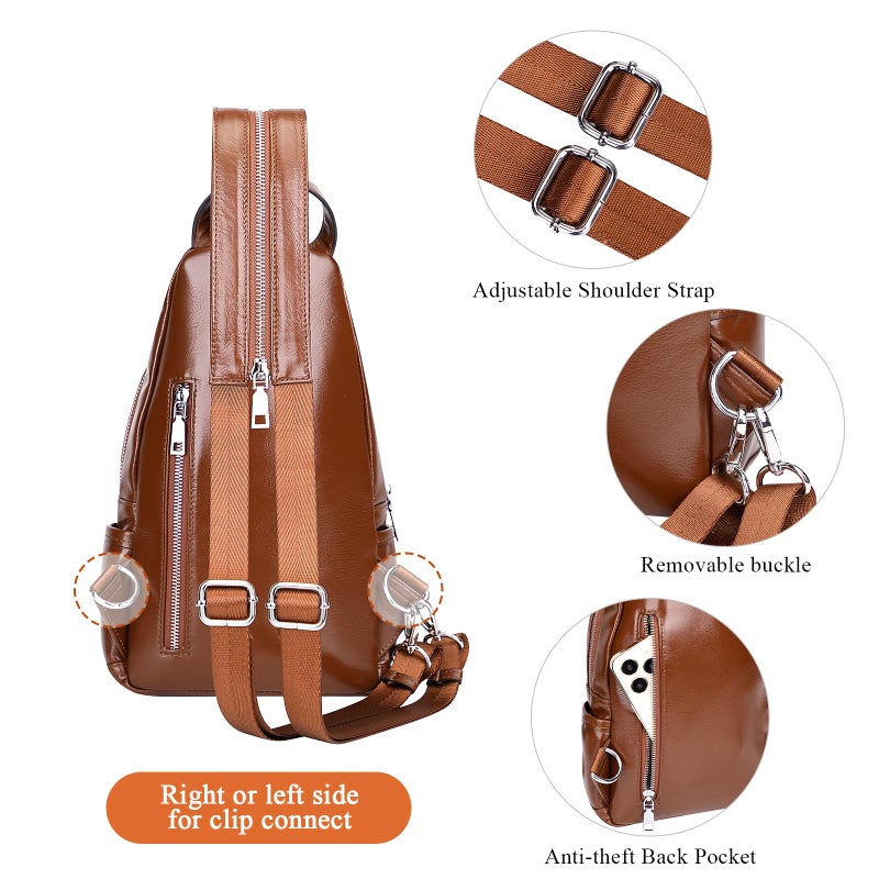 Over Earth Genuine Leather Sling Bag for Women Men Small Causal Crossbody Purse Chest Backpack(O212E Brown) - Image 4