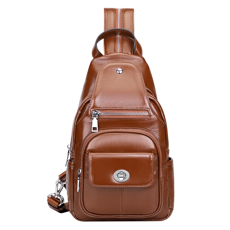 Over Earth Genuine Leather Sling Bag for Women Men Small Causal Crossbody Purse Chest Backpack(O212E Brown) - Image 3