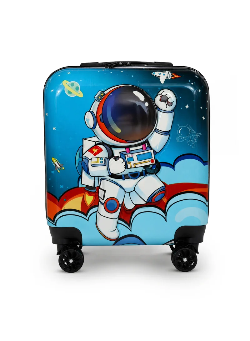 ترو كير Trucare 18" Kids Hard Shell Trolley Luggage – Space Astronaut Design | ABS + PC Embossed Print Suitcase with 360° Spinner Wheels