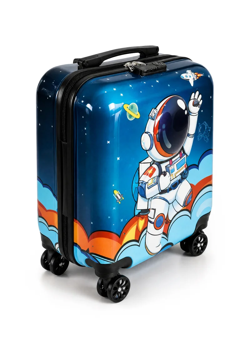 ترو كير Trucare 18" Kids Hard Shell Trolley Luggage – Space Astronaut Design | ABS + PC Embossed Print Suitcase with 360° Spinner Wheels