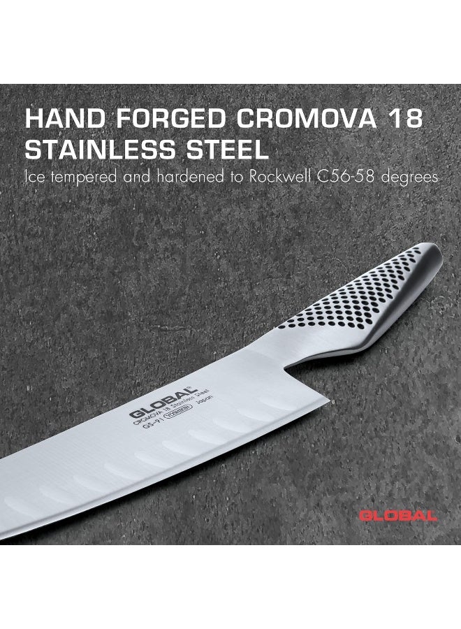 GLOBAL Fluted Vegetable Knife, 14cm. Stainless Steel. Ergonomic Dimpled handles ensures safe grip. Perfectly Balanced. Handcrafted in Japan. - Image 4