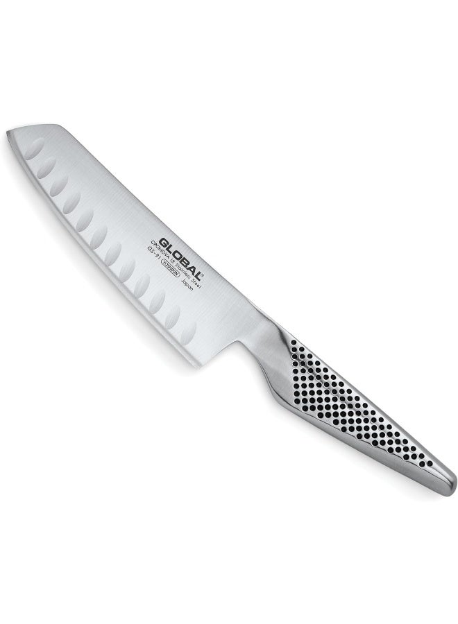 GLOBAL Fluted Vegetable Knife, 14cm. Stainless Steel. Ergonomic Dimpled handles ensures safe grip. Perfectly Balanced. Handcrafted in Japan. - Image 1
