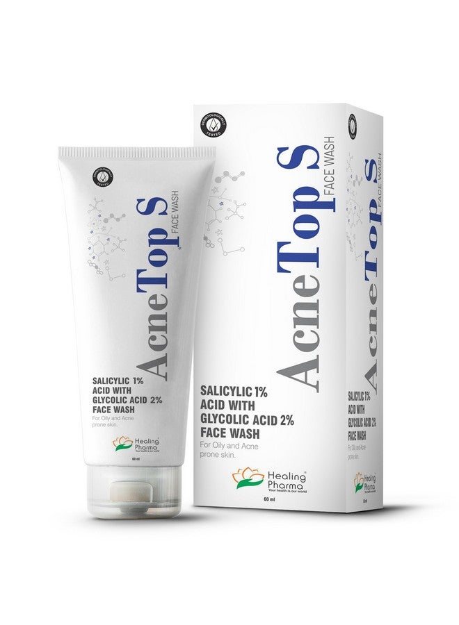 Healing Pharma - AcneTop S Face Wash with Salicylic Acid and Glycolic Acid for Oily, Dry & Acne Prone Skin, Pimples, Pigmentation, Dark Spots | Women and Men | Dermatologically Tested - 60ml - Image 1