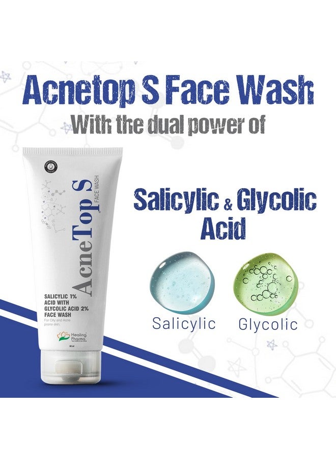 Healing Pharma - AcneTop S Face Wash with Salicylic Acid and Glycolic Acid for Oily, Dry & Acne Prone Skin, Pimples, Pigmentation, Dark Spots | Women and Men | Dermatologically Tested - 60ml - Image 2
