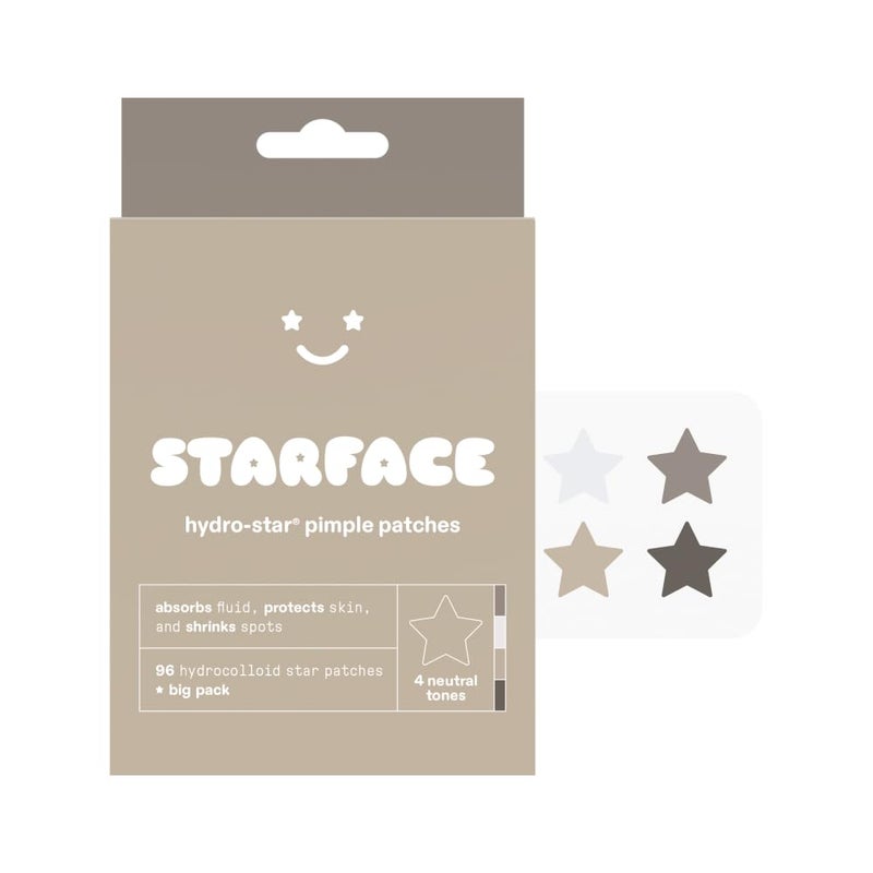 Starface World ستارفيس إيرث ستار باك الكبير، لاصقات حب الشباب الهيدروكولودية، تمتص السوائل وتقلل الاحمرار، شكل نجمة لطيف و4 ألوان محايدة (96 قطعة) - Image 1