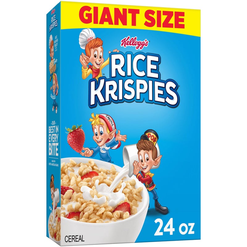 Kellogg's Rice Krispies Cold Breakfast Cereal, 8 Vitamins and Minerals, Rice Krispies Treats, Giant Size, Original, 24oz Box (1 Box) - Image 1