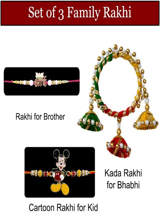Saugat Traders Family Set of 3 Rakhi for Bhai Bhabhi and Kid with Roli Chawal Chopra - Bhai Rakhee for Brother - Bangle Kada Rakhi for Bhabhi - Cartoon Rakhee for Kid - Image 2