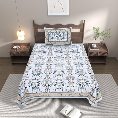 EasyGoods® Cotton Bedsheet for Single Bedsheet with 1 Pillow Cover 60x90 Inch, Handcrafted Bed Sheets (Brown) - Image 2
