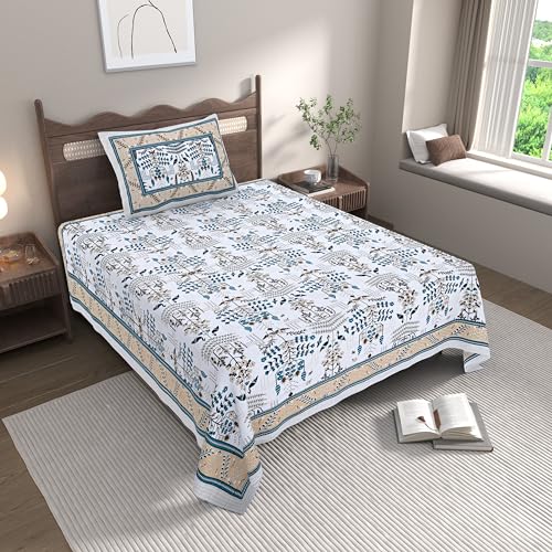 EasyGoods® Cotton Bedsheet for Single Bedsheet with 1 Pillow Cover 60x90 Inch, Handcrafted Bed Sheets (Brown) - Image 1