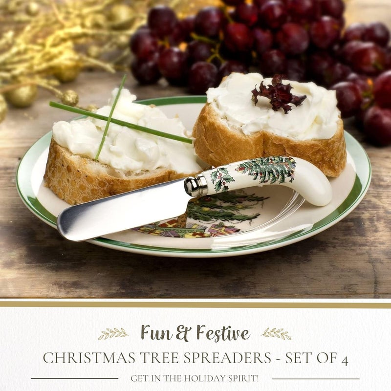 Spode Christmas Tree Cheese Spreaders (Set of 4) - 4.75" Stainless Steel Butter Knife with Porcelain Handle for Jam, Pastry, Butter Knife - Holiday Silverware & Festive Kitchen Cutlery - Image 2