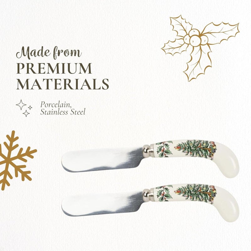 Spode Christmas Tree Cheese Spreaders (Set of 4) - 4.75" Stainless Steel Butter Knife with Porcelain Handle for Jam, Pastry, Butter Knife - Holiday Silverware & Festive Kitchen Cutlery - Image 4