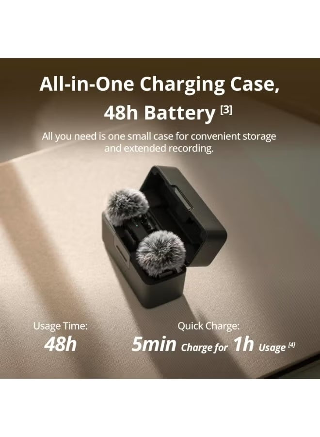 دي جي آي ميكروفون DJI Mini (2 TX + 1 RX + علبة شحن)، خفيف الوزن، صوت غني بالتفاصيل، استخدام لمدة 48 ساعة، إلغاء الضوضاء، تحديد تلقائي، ميكروفون لاسلكي للكاميرا/iPhone/Android، مدونة الفيديو، البث - Image 5