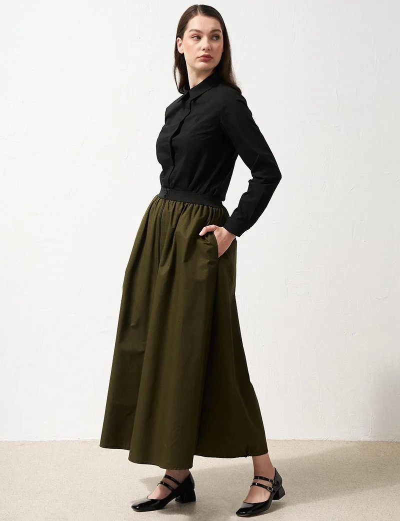 Kayra Shirt Collar Poplin Tunic Black