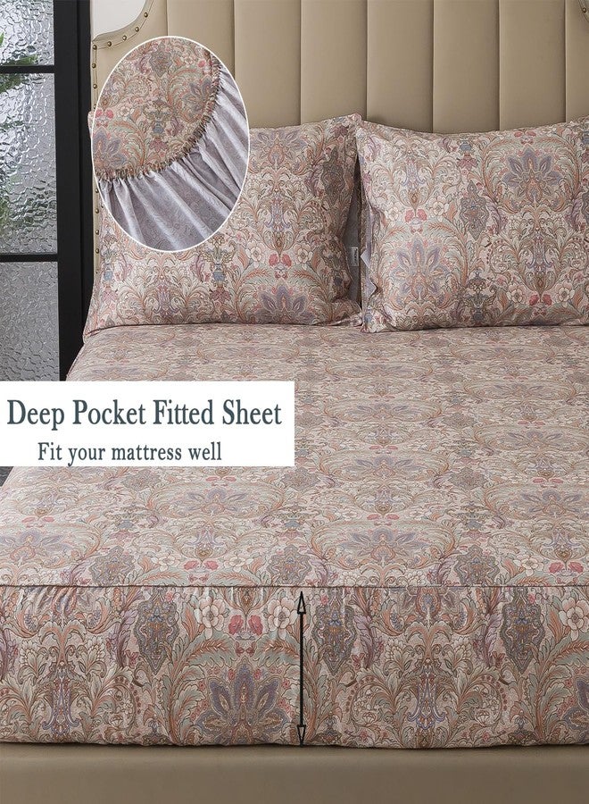 FADFAY Vintage Brown Paisley Queen Sheet Set, 4-Piece Long-Staple Cotton, Soft & Breathable, Deep Pocket Fitted Sheet for All Seasons - Image 4