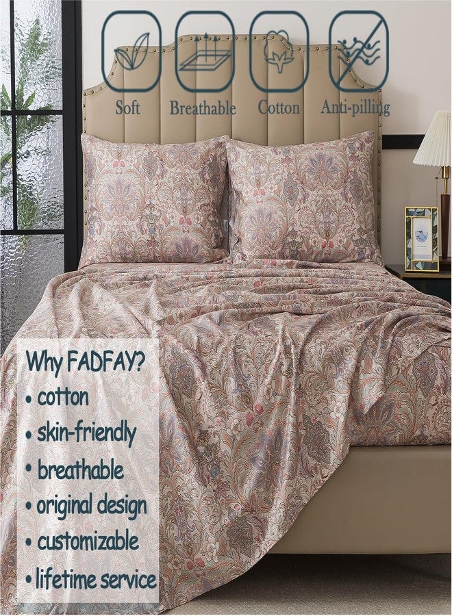 FADFAY Vintage Brown Paisley Queen Sheet Set, 4-Piece Long-Staple Cotton, Soft & Breathable, Deep Pocket Fitted Sheet for All Seasons - Image 3