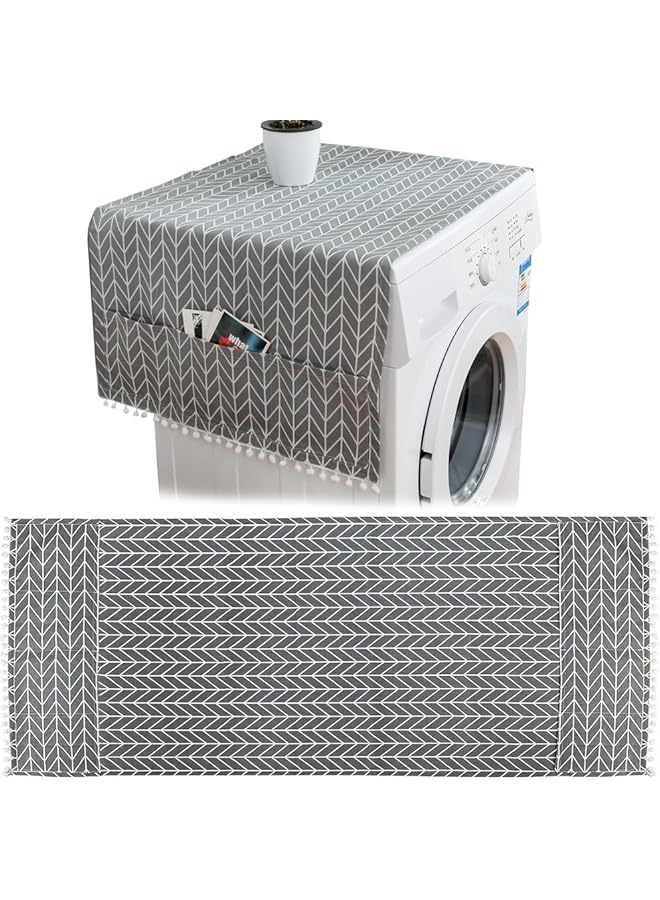 ORiTi Washer And Dryer Covers For The Top Cotton And Linen Washing Machine Cover With 6 Storage Pockets Dustproof Laundry Cover Dryer Top Cover Washer Cover For Top Protector 55X130Cm - Image 1