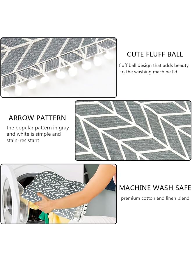 ORiTi Washer And Dryer Covers For The Top Cotton And Linen Washing Machine Cover With 6 Storage Pockets Dustproof Laundry Cover Dryer Top Cover Washer Cover For Top Protector 55X130Cm - Image 3