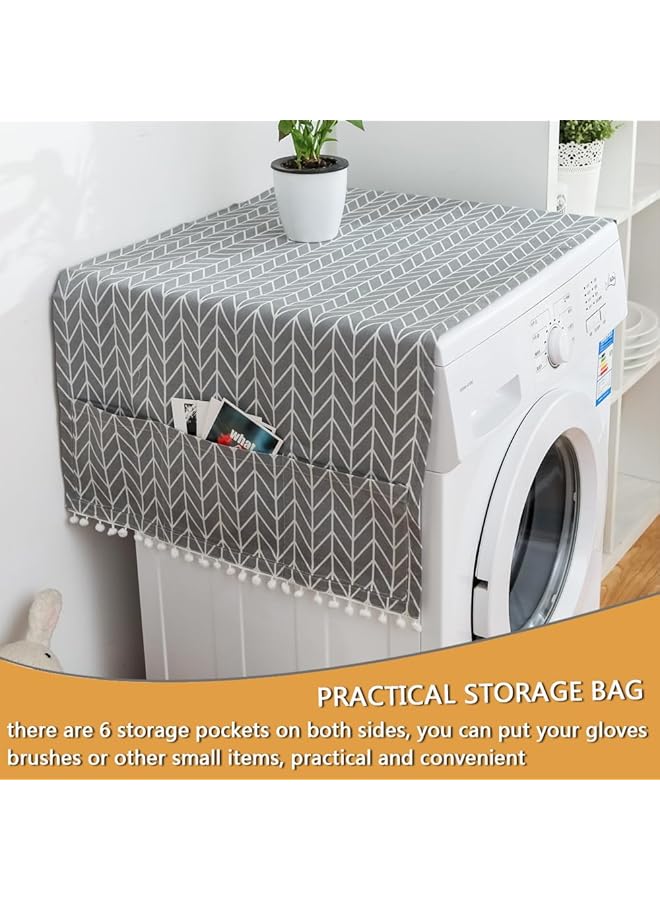 ORiTi Washer And Dryer Covers For The Top Cotton And Linen Washing Machine Cover With 6 Storage Pockets Dustproof Laundry Cover Dryer Top Cover Washer Cover For Top Protector 55X130Cm - Image 4