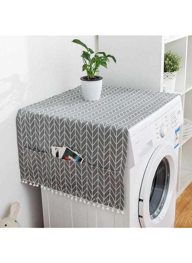 ORiTi Washer And Dryer Covers For The Top Cotton And Linen Washing Machine Cover With 6 Storage Pockets Dustproof Laundry Cover Dryer Top Cover Washer Cover For Top Protector 55X130Cm - Image 5