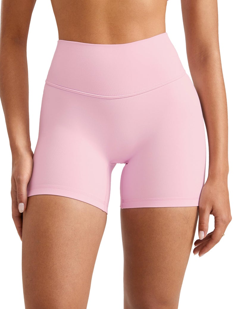 INGIA Womens High Waist No Front Seam Scrunch Butt Biker Shorts 5 Inches V-Back Scrunch Booty Gym Workouts Milk Pink XX-Small - Image 1