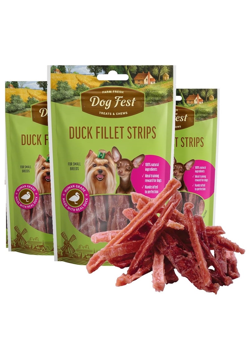 Dog Fest Duck Fillet Strips Soft Handcrafted Treats For Small And Mini Dogs 3X55g  - Image 1