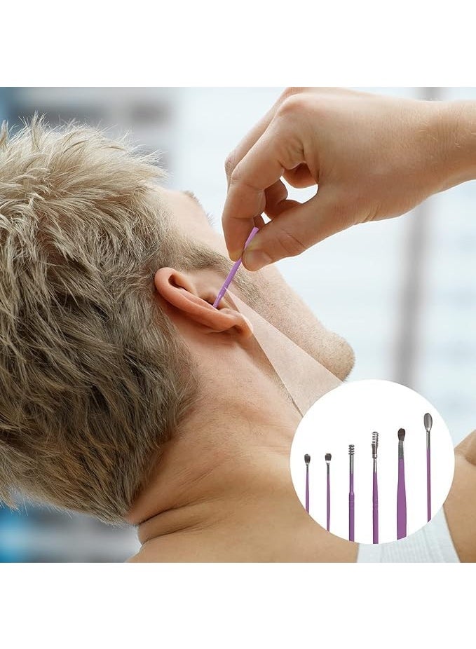 Flavoma Ear Wax Cleaner 6pcs | Resuable Ear Cleaner Tool Set with Storage Leather Pouch | Ear Wax Remover Tool Kit with Stainless Steel Ear Curette Cleaner and Spring Ear Buds Cleaner | Painless Ear Pick - 6 (Purple Color) - Image 3