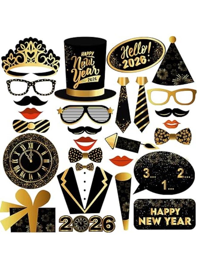 New Years Photo Booth Props 2026 - Big Pack of 24 | Happy New Year Decorations 2026 | NYE Photo Booth Props 2026 | New Years Eve Photo Booth Props 2026, New Years Eve Party Supplies 2026