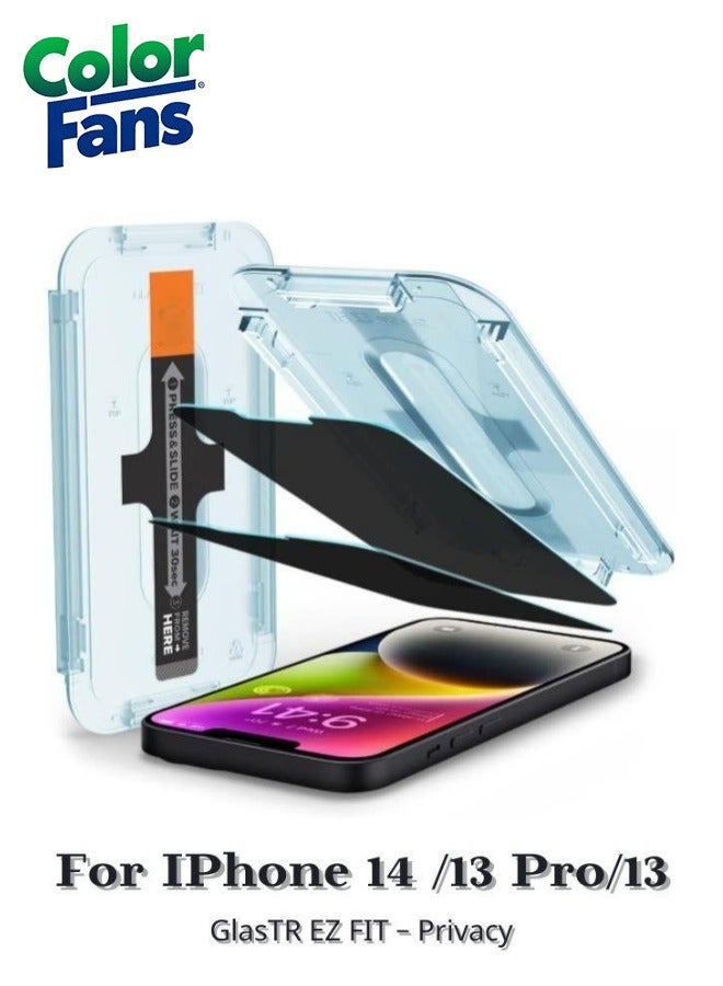 Color Fans GlasTR EZ FIT Privacy iPhone 14 /13 Pro/13 Tempered Glass Screen Protector -2 Pack - Image 1