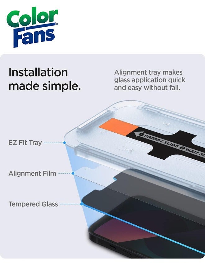 Color Fans GlasTR EZ FIT Privacy iPhone 14 /13 Pro/13 Tempered Glass Screen Protector -2 Pack - Image 2