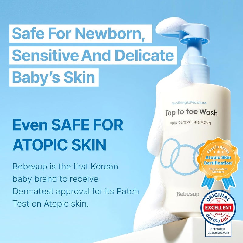 BEBESUP  Head to Toe Wash Baby Shampoo  Korean Skincare for Sensitive  Atopic Skin Organic Rice Cera Biome Hypoallergenic CoconutDerived Cleanser Head to Toe Use 1014 fl oz - Image 3