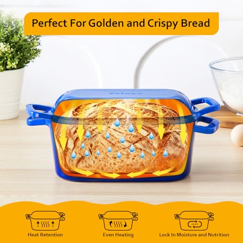 Velaze 3.6QT Dutch Oven for Bread Baking,Oval Cast Iron Enameled Bread Oven Pan with Lid and Offset Handles,Oven Safe to 500°F for Homemade Sourdough Bread(Blue) - Image 3